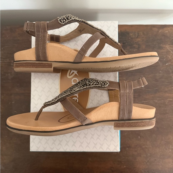 Aetrex Sheila Beaded Leather Sandal Stone Women's Size 39 US 8.5 NEW in box - Picture 3 of 11